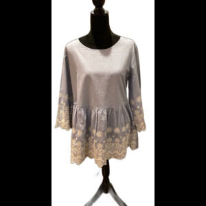Sweet Magnolia Blouse Sz Large Blue Wide Lace Trim Boho Cottage 100% Cotton NWT